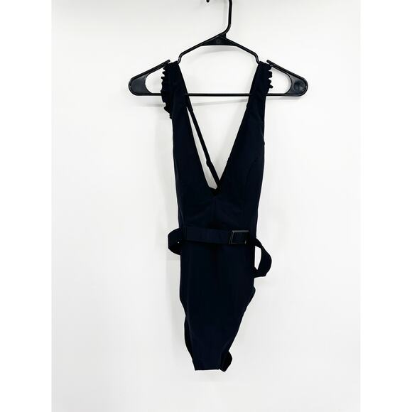 Skinny Dippers Jelly Beans Cinch Ruffle One Piece Swimsuit Black Size Medium NWT - Picture 2 of 6